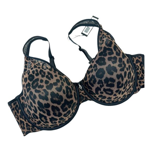 CURVY COUTURE Women Leopard Print Sheer Mesh Plunge T-shirt Bra SZ 44D Full Cove - Picture 6 of 11